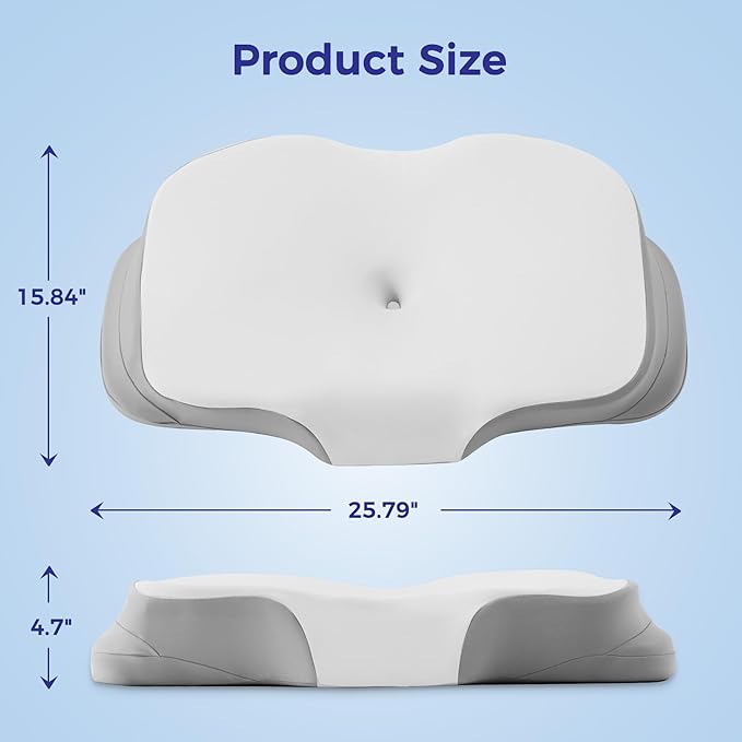 Cervical Neck Pillow for Sleeping, Ergonomic Side Sleeper Pillow, Memory Foam Pillows for Neck and Shoulder Pain Relief, Removable Washable Cooling Cover, Grey & White