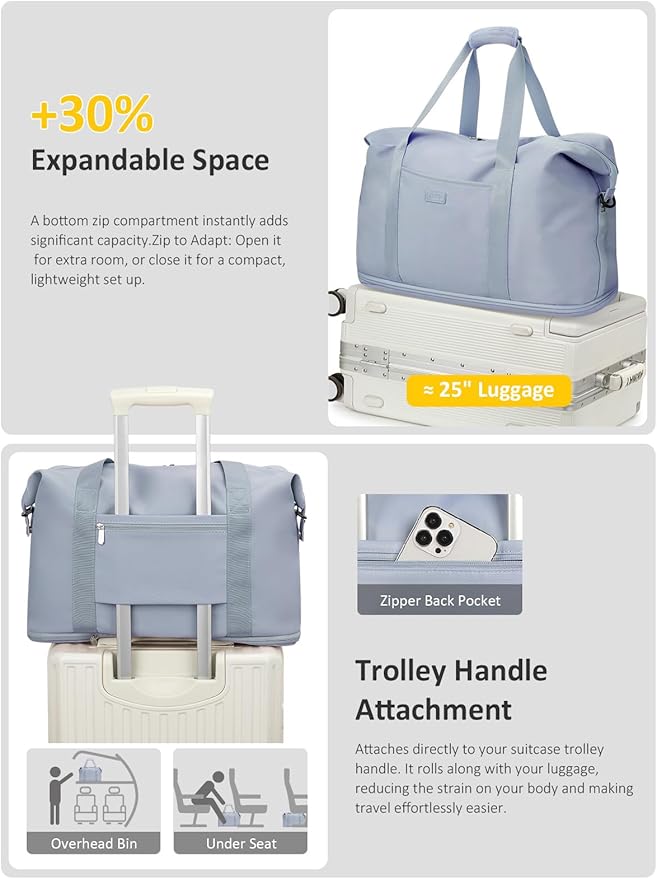 Expandable Travel Duffle Bags Weekender Overnight Bags for Women Men Hospital Bag for Women Labor Delivery with Toiletry Bag Waterproof