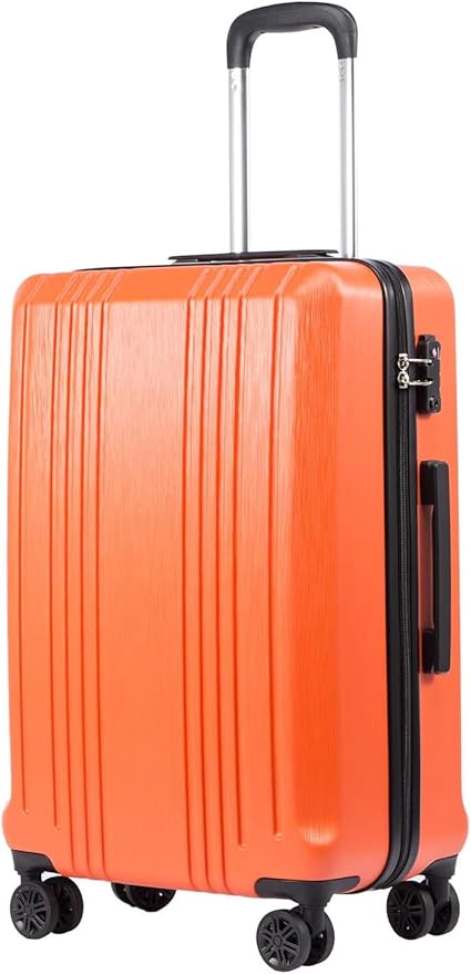 Coolife Luggage PC+ABS Hardshell Suitcase with TSA Lock, Spinner Checked Lightweight (orange, M(24IN))