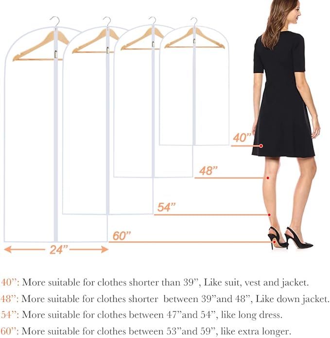 Clear Garment Bags for Hanging Clothes Travel (Set of 12) Suit Bags for Closet Storage Clothes Storage Bags Closet Cover for Open Closet with Zipper for Coats, Jackets, Shirts