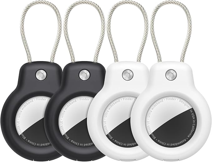 SPGUARD for AirTag Holder Case with Keychain 1st/2nd Air Tags-4 Pack for Apple Air Tag Holder with Wire Cable Lock Key Ring Chain Air Tagholder Accessories for GPS Item Tracker Kids,Keys,Luggage