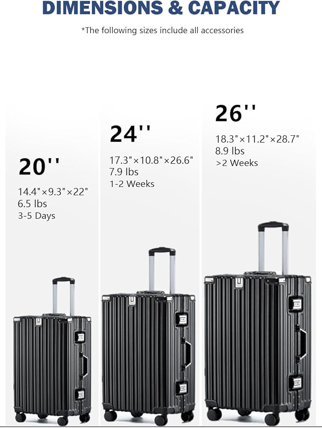 HotWay 26 Inch Aluminum Frame Luggage with Spinner Wheels, PC Hard Shell Suitcase with Cup Holder, Zipperless Luggage for Business Travel, Black