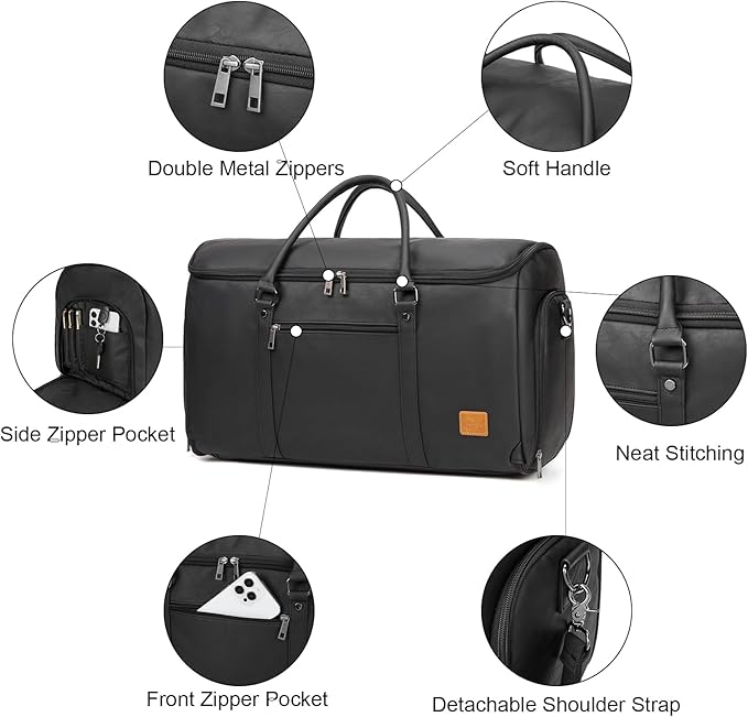 seyfocnia Garment Bags for Travel, Carry On Garment Bag Backpack, Convertible Garment Duffle Bag for Men Women, 4 in 1 Hanging Dress Suitcase Suit Travel Bag