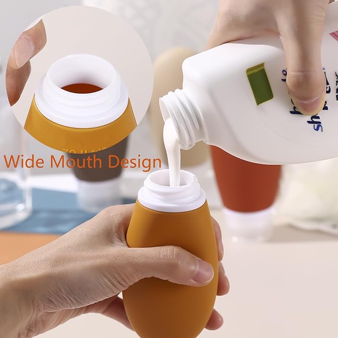 Leak Proof Silicone Travel Bottles,4 Pack 3.4oz Liquid Squeezable Refillable Portable Accessories/Cosmetic Containers,BPA Free,Travel Size Bottles for Toiletries Shampoo Conditioner Lotion(Brown)