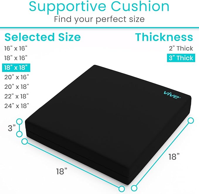 Vive Wheelchair Cushion - Gel Seat Pad for Coccyx, Orthopedic Back Support, Sciatica & Tailbone Pain Relief - Waterproof Cover + 4 Layer Foam Support & Comfort for Pressure Sore & Ulcers