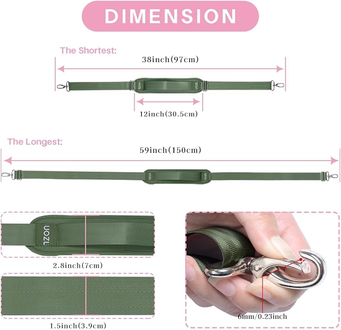 59 Inch Shoulder Straps, Soft with Ultra-Thick Fixed Shoulder Pad, Two Way Independently Adjustable Buckle Replacement Straps for Laptop Bag Messenger Bag Tool Bag Luggage,Green