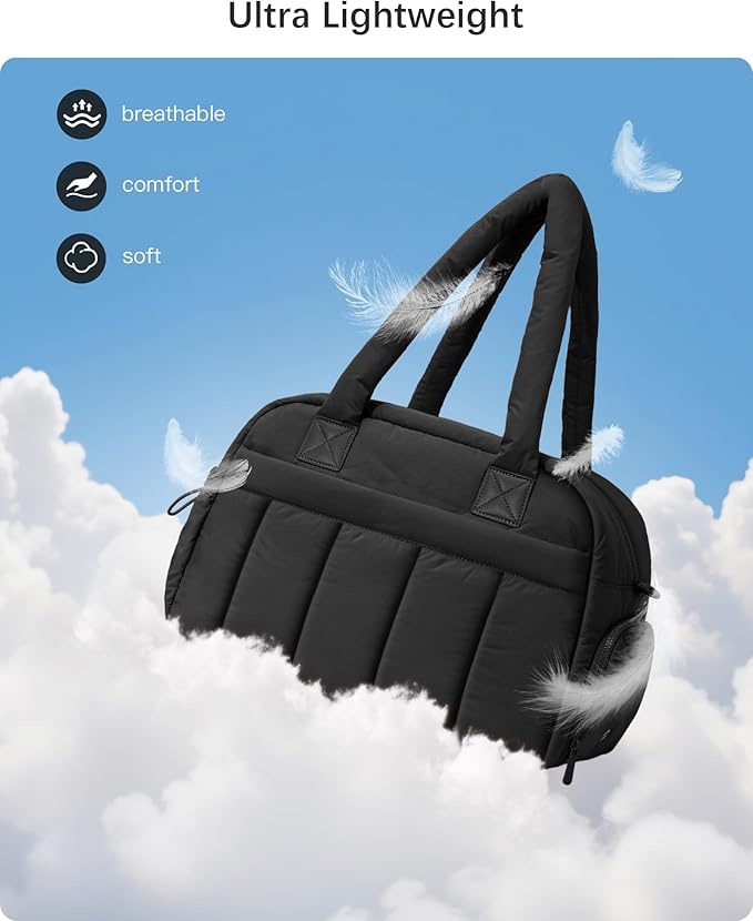 oscaurt Gym Bag for Women Puffer Duffle Bag for Travel Water Resistant Carry On Weekender Overnight Duffel Dance Bag with Shoe Compartment