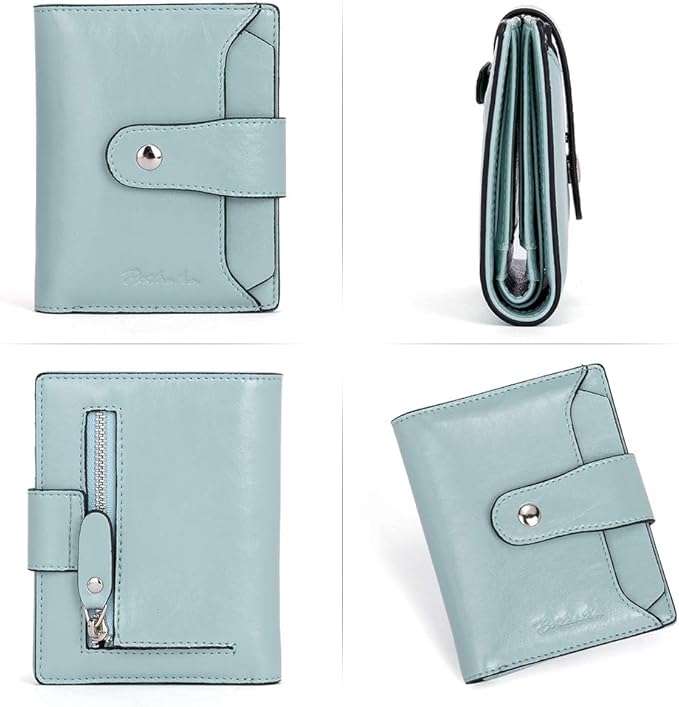 BOSTANTEN Women Leather Wallet RFID Blocking Small Bifold Zipper Pocket Wallet Card Case Purse with ID Window