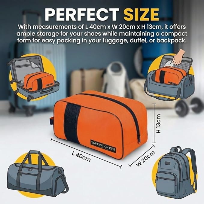 Waterproof Sports Boot/Shoe/Travel Bag for Football Cricket Rugby Golf Toiletry Gym for Boy/Girl Men/Women (Orange)