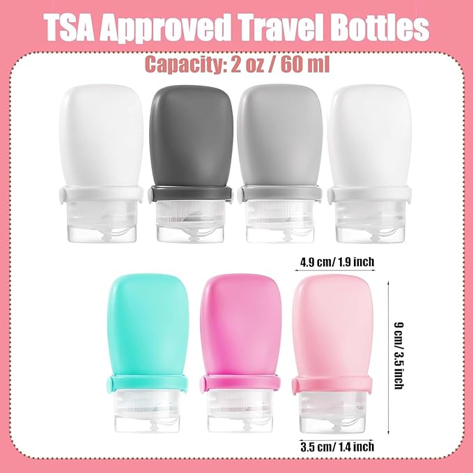 2 oz Travel Bottles, WXOIEOD Leakproof Silicone Squeeze Bottle Mini Travel Size Container for Toiletries Lotion Shampoo and Conditioner Liquid Salad Dressing to go Condiment, TSA Approved, 4 Pack