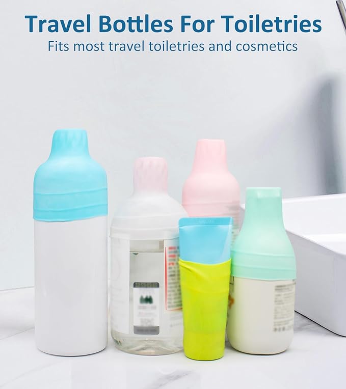 15 Pack Travel Essentials Accessories Silicone Bottle Covers, Cruise Essentials, Beach Vacation Essentials for Women Men, Elastic Sleeves for Leak Proofing, Fit Travel Size Bottles Toiletries