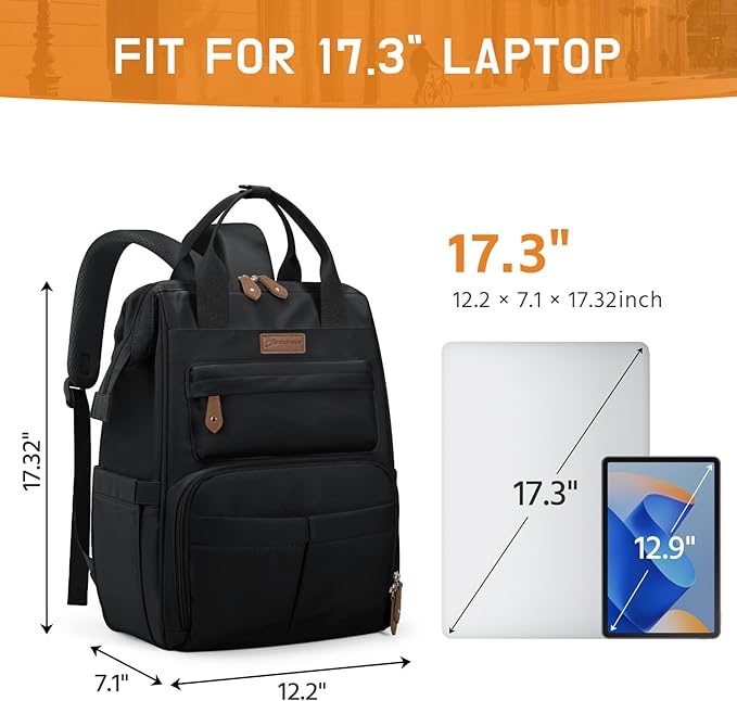 Maelstrom Laptop Backpack, Fits 15.6-17.3 Inch Travel Backpack Gift for Women Men, Waterproof College School Computer Bag, Anti-theft Business Work Bag with Luggage Strap (Black, 17.3 Inch)