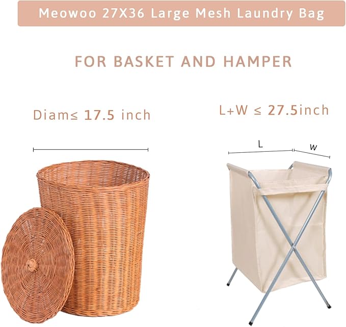 Meowoo Large Mesh Laundry Bag, 27×36inch Heavy Duty Mesh Laundry Bags Drawstring Lockable, Laundry Hamper Liner, Machine Washable, for Travel,Storage, Sports Factories, Dorms, Black 1pcs