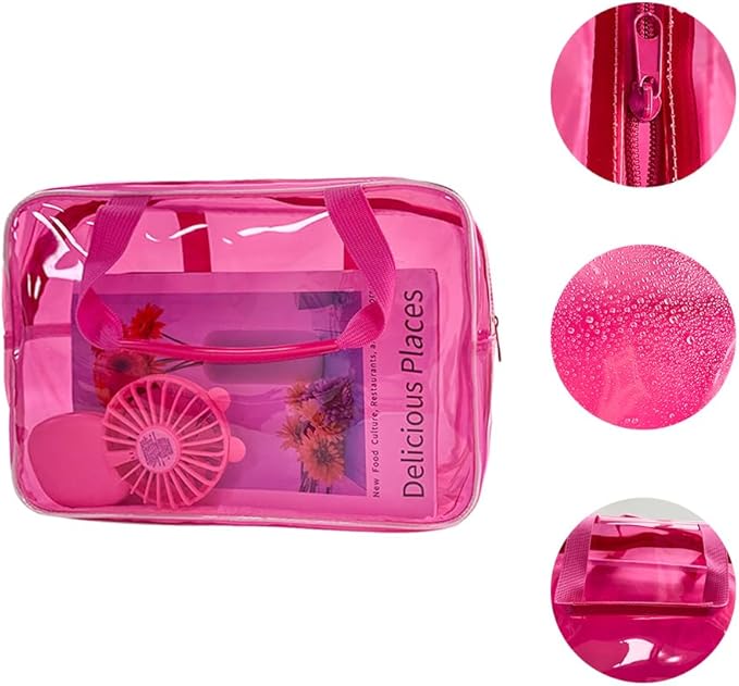 Hot Pink Star Large Cosmetic Bag 12x5x8 inch Travel Pouch with Handle,Durable PVC Material,Zipper Design-Ideal for Makeup,Travel Essentials