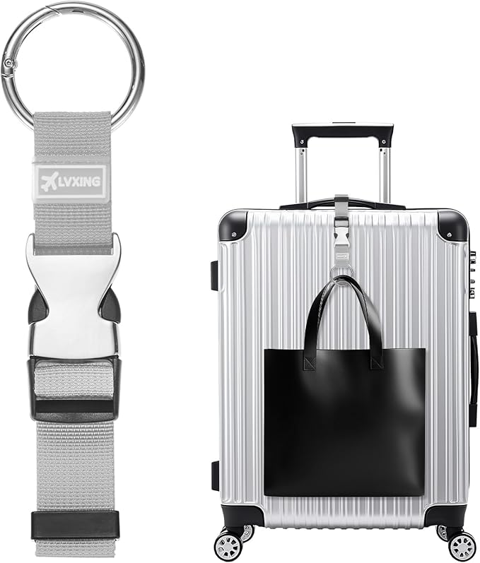 M METERXITY 1-Pack Add A Bag Luggage Strap, Adjustable Suitcase Belt for Connecting Luggage/Backpack/Jacket, Carry Strap with Ring Buckle [Gray]