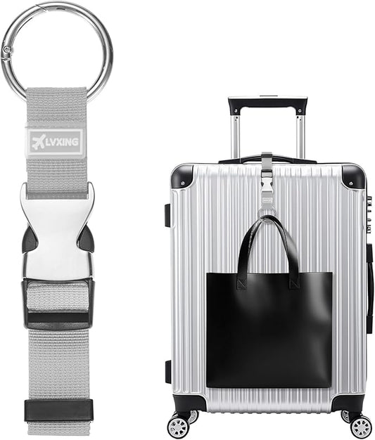 M METERXITY 1-Pack Add A Bag Luggage Strap, Adjustable Suitcase Belt for Connecting Luggage/Backpack/Jacket, Carry Strap with Ring Buckle [Gray]