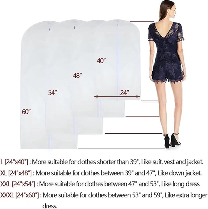 Garment Bags for Hanging Clothes Breathable Suit Bag (Set of 12) Covers with Zip PEVA Clothes Cover Bags Coat Waterproof Dress Cover Bags for Wardrobe Storage and Travel for Suits, Gowns-24'' x 40''