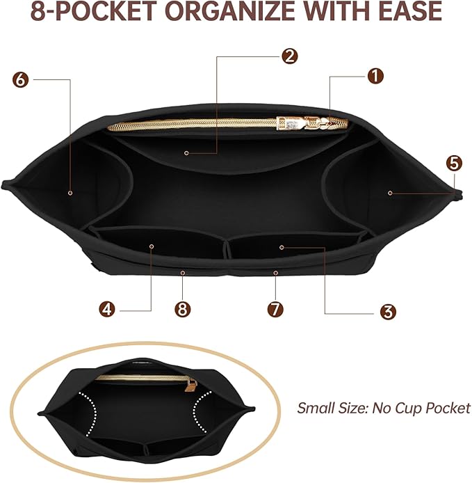 OPPOSHE Purse Organizer Insert for Longchamp Le Pliage, Premium Felt Long Champ Bag Handbag Women, Tote Organizer Insert with 6 Compartments (Small, Black)