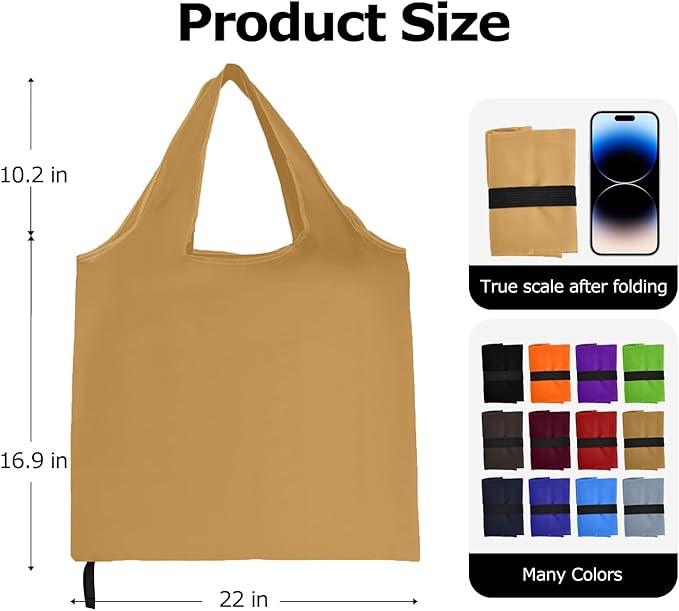 Washable Reusable Grocery Bags, Foldable Reusable Shopping Bags, Polyester Tote, Pocket Size Carrier