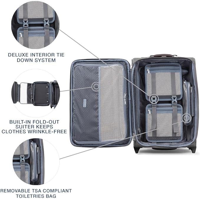 Travelpro Platinum Elite Softside Expandable Carry on Luggage, 2 Wheel Upright Suitcase, USB Port, Men and Women, Vintage Grey, Carry On 22-Inch