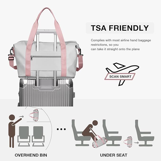 Travel Duffel Bag, Sports Tote Gym Bag, Shoulder Weekender Overnight Bag for Women