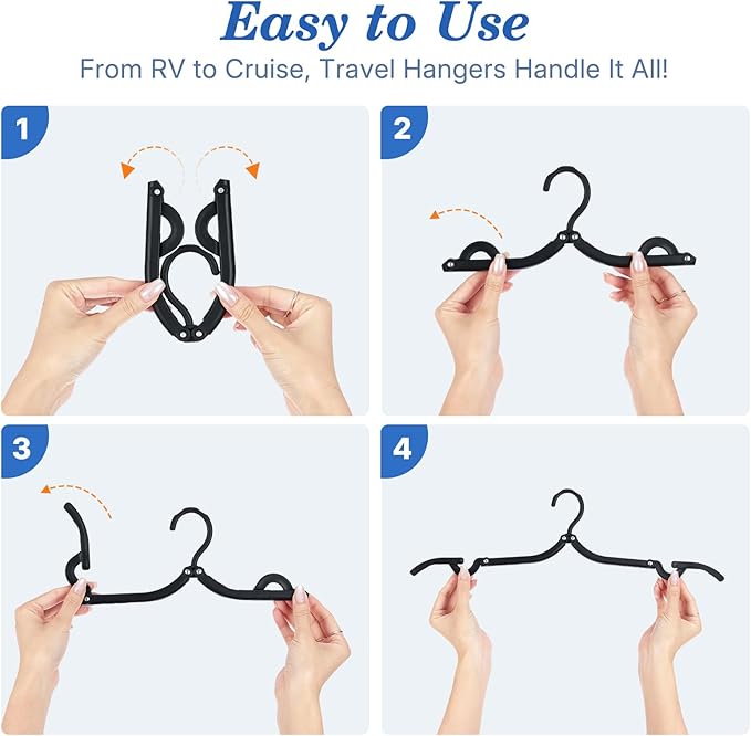 HOUSE DAY Travel Hangers, Portable Folding Hangers for Suitcase, Cruise Ship Essentials, Space Saving Clothes Hanger with Non-Slip Grooves for Vacation, Business Trip, Dorm (10 Pack Black)