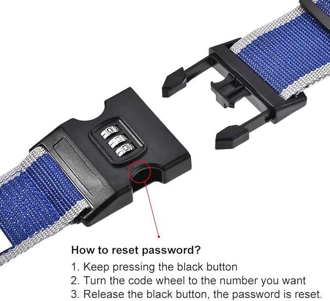 uxcell Luggage Straps Suitcase Belts with Buckle, Combination Lock, 2Mx5cm Adjustable PP Travel Packing Accessories, Blue Gray 4Pcs