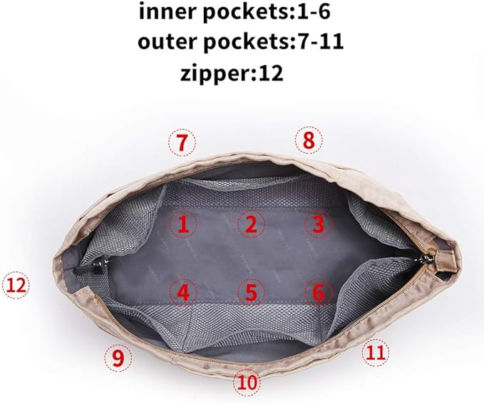 iN. Purse Organizer Insert with zipper Nylon fabric for women Handbags & Totebag beige Size: Large: 15.7"(Top)/12.2"(Bottom) L × 4.9"W × 10"H
