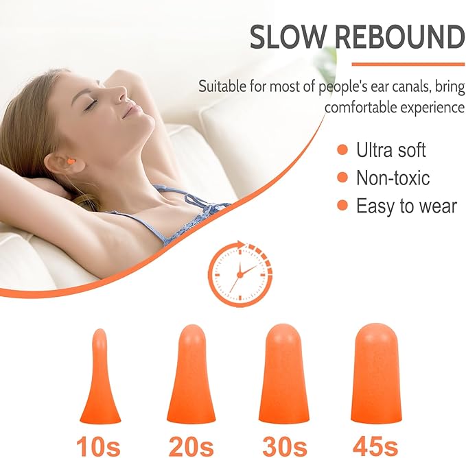 LYSIAN Soft Foam Earplugs 38dB SNR, 60 Pairs, Disposable Noise Cancelling Ear Plugs for Snoring, Work, Sleeping, Industrial, Shooting Range Hearing Protection- Orange