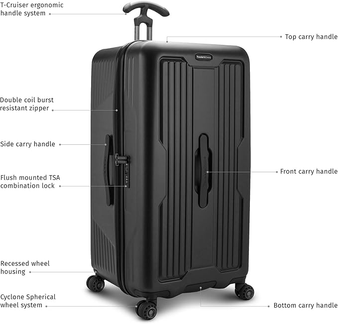 Traveler's Choice Ultimax II Polycarbonate Hardside Luggage with Spinner Wheels, Matte Black, 31-Inch Large Trunk