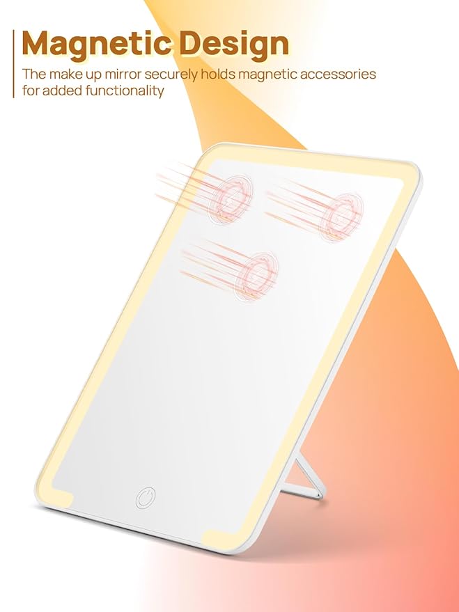 OMIRO Travel Makeup Mirror with Light, 10 x 7 inch Lighted Desk Mirror with Adjustable Stand and 3 Lighting Modes for Shaving and Travelling, White