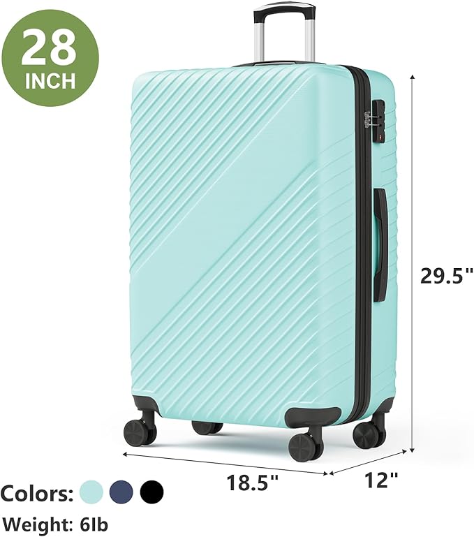 28 Inch Checked Luggage, ABS Hardside Suitcase with Spinner Wheels, TSA Security Lock, Lightweight Large Luggage for Women, Men, Expandable Travel Suitcase for Business, Road Trips & Family Vacations