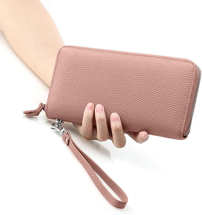 Moflycom Womens Wallet RFID Blocking Genuine Leather Zip Around Wallet Clutch Wristlet Travel Long Purse for Women