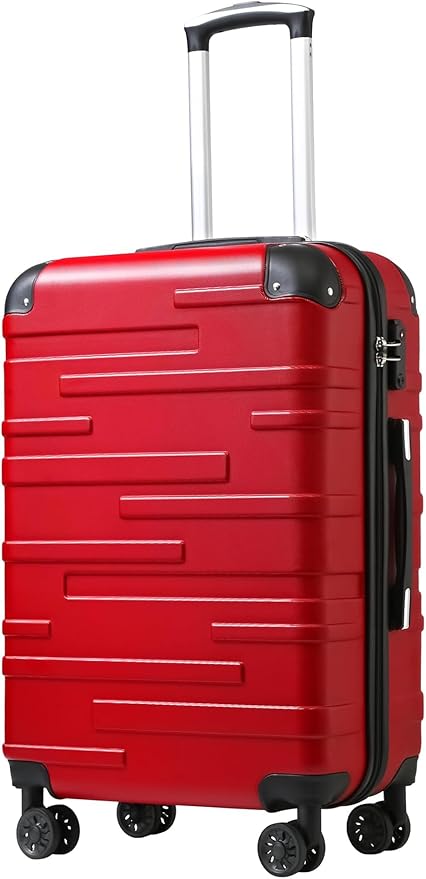 Coolife Hardside Checked Luggage with TSA Lock, Spinner Wheels, Telescopic Handle, Lightweight Suitcase (Red, L(28in))