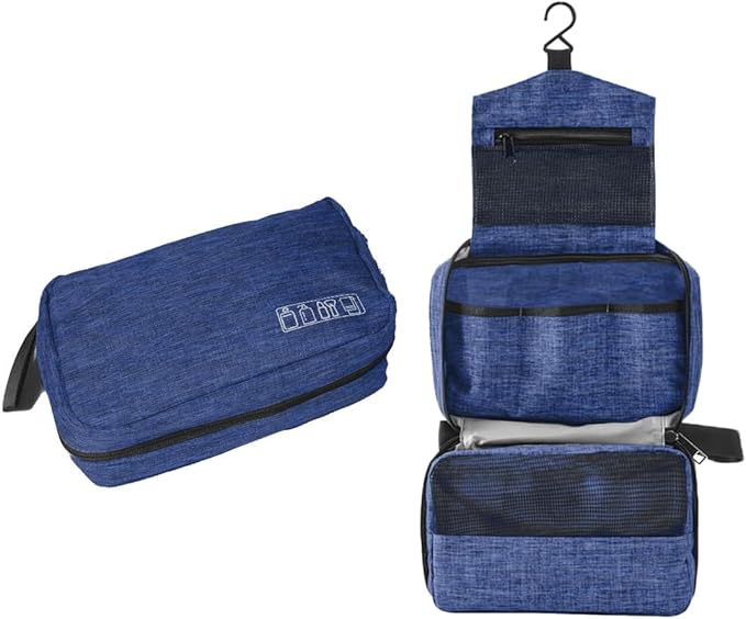 Travel toilet bag is used to store toiletries, Suitable for short-term travel use hanging toilet bag (Navy blue)