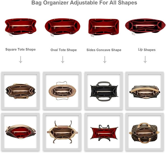 ZTUJO Purse Organizer Insert For Handbags, Silky Bag Organizer With 2 Zippers For Speedy Neverful Tote and More (Red, XX-Large)