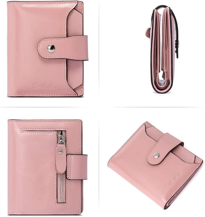 BOSTANTEN Women Leather Wallet RFID Blocking Small Bifold Zipper Pocket Wallet Card Case Purse with ID Window