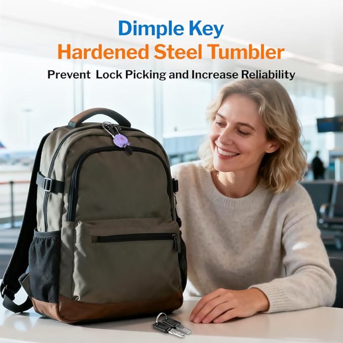 Forge TSA Approved Luggage Locks Ultra-Secure Dimple Key Locks, Cable Lock, for Travel with Zinc Alloy Body- 2 Purple Locks
