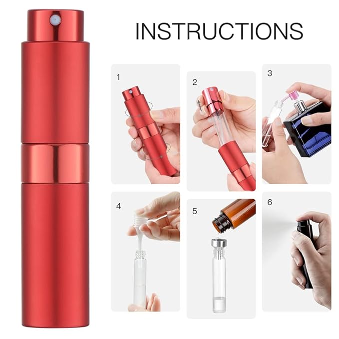 LISAPACK 8ML Atomizer Perfume Spray Bottle for Travel, Empty Refillable Cologne Dispenser, Portable Sprayer (Red)