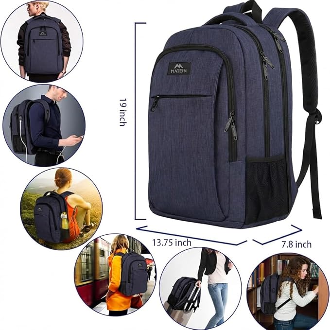 MATEIN Large College Backpack, Sturdy Computer Backpack Fits 17 inch Notebook, Carryon Luggage Travel Laptop Bag for Business Men and Women Christmas New Year Gift, Blue