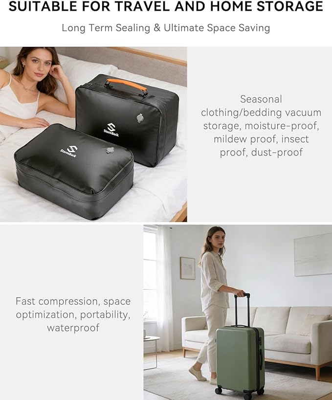 41L Travel Vacuum Bags with Pump, 180° Open,Compression Bags for Travel Luggage, Reusable IP67 Waterproof Vacuum Seal Packing Cubes for Carry On Suitcase and Backpack (2PC + Pump)