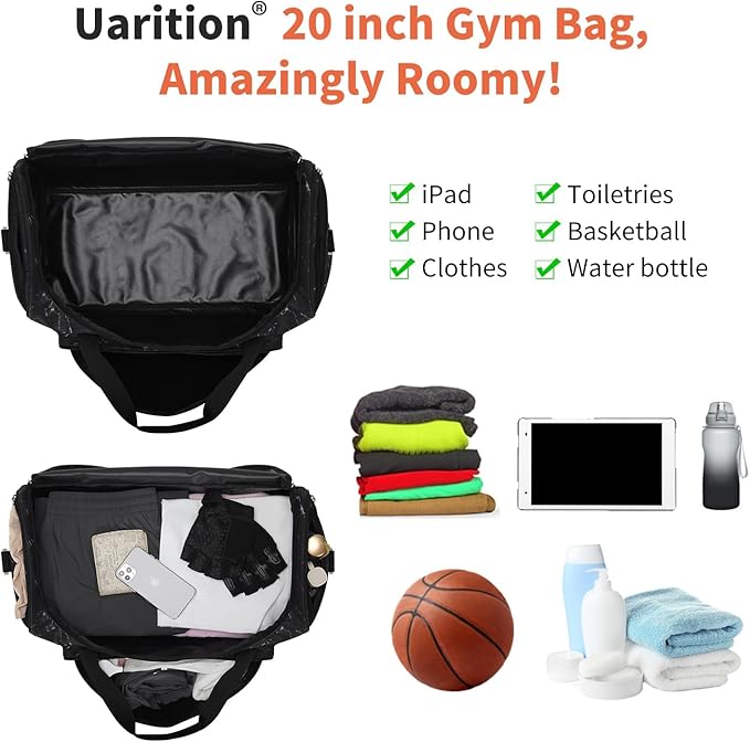 Men's Large Duffle Bag, 55L Heavy Duty Gym Bag for Sports, Workout, and Travel - Durable Duffel Gear Bag in Marble Black