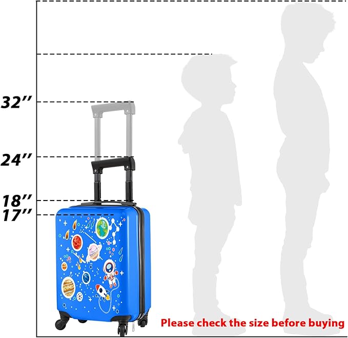 Redbaker Light Blue 6 Pcs Kids Luggage Set 17 Inch Kids Rolling Luggage Double Pattern Suitcase for Boys Girls (17 Inch, Astronauts)