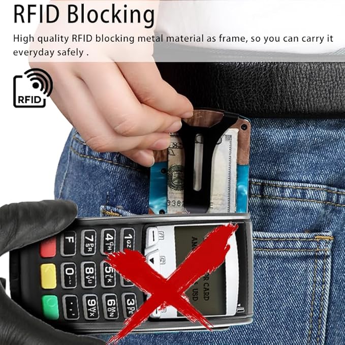 Wallet for Men, Minimalist Slim RFID Blocking Resin Wood Credit Card Holder with Money Clip, Easily Removable Cash&Card Metal Wallet,Resin River,Natuarl Walnut Wood,Unique Pattern,Gift for Men