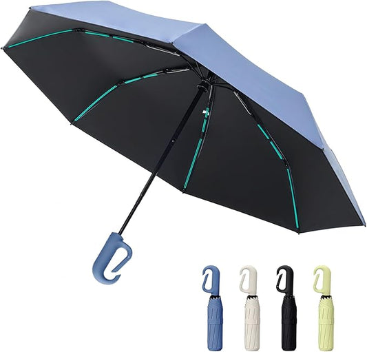 Compact Automatic Folding Travel Umbrella-Windproof Rainproof, PF50+ Sun Protection for Hiking,Outdoor,Chool,Golf Course & Daily Use,Sturdy Multi-Ribbed Frame