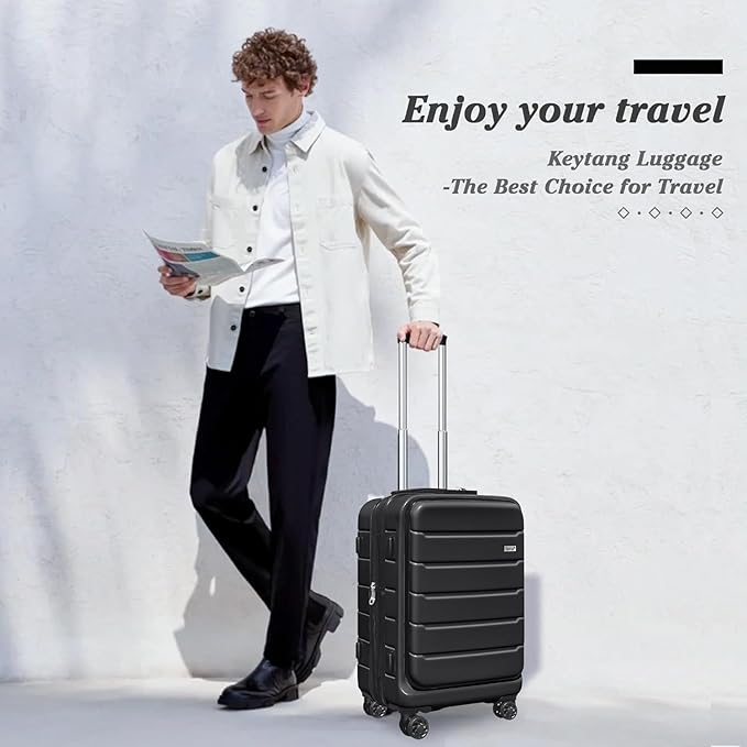SmileLine 20 inch Carry-On, Lightweight Hardside Suitcase, Expandable Small Suitcase with Front Pocket, Black