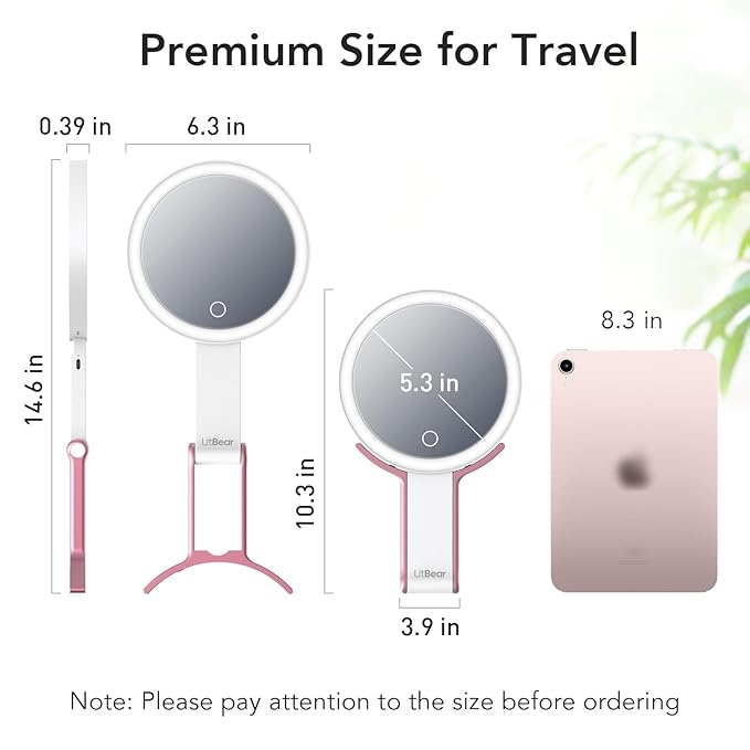LitBear Travel Makeup Mirror with Lights, Rechargeable Double-Sided 10X/1X Magnifying Mirror, Portable Lighted Beauty Mirror, 3 Color Lighting, Dimmable Touch Screen, Tabletop Handhold Hanging (White)