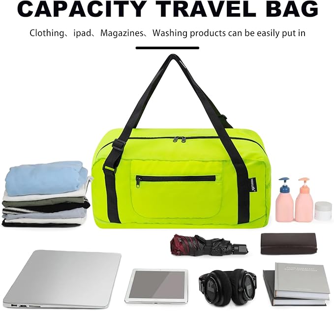 HOLYLUCK Foldable Travel Duffel Bag For Women & Men Luggage Great for Gym - Fluorescent yellow