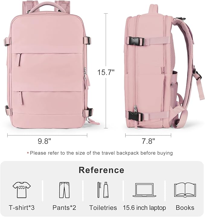 Travel Backpack for Women Airline Approved Carry on Backpack for Airplanes Mochila De Viaje Personal Item Travel Bag Spirit Airlines Personal Item Bag 18x14x8 Backpack for Traveling on Airplane Pink