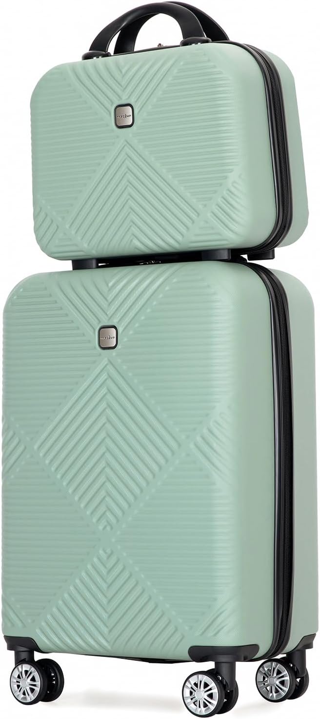 2 Piece Carry on Luggage Set, Airline Approved 20 Inch Luggage with Cosmetic Case HardShell Suitcase with Spinner Wheels, Lightweight Durable Hardside Suitcases Set, Olive Green
